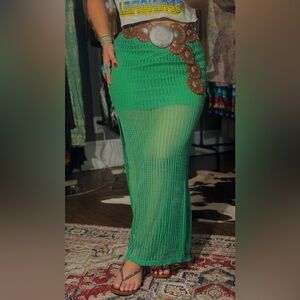 Crochet Green Knit Maxi Skirt